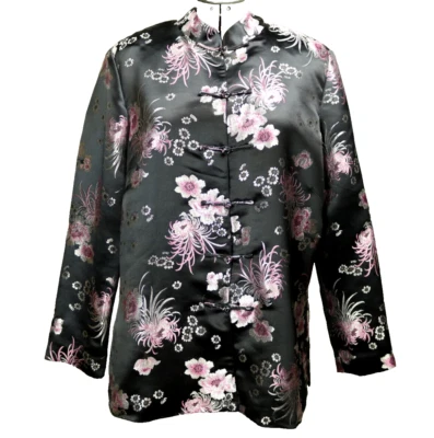 Blazer Dressbarn Mujer Floral Satinado Brocado Forrado Rana Asiática-Cerrado Negro Rosa 1X Foto 1 de 4