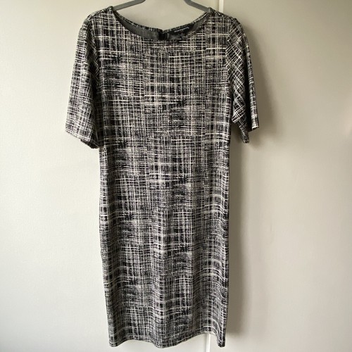 VETEMENTS Abito da donna nero bianco Sharagano taglia 10 geometrico a turni stile sciolto comodo