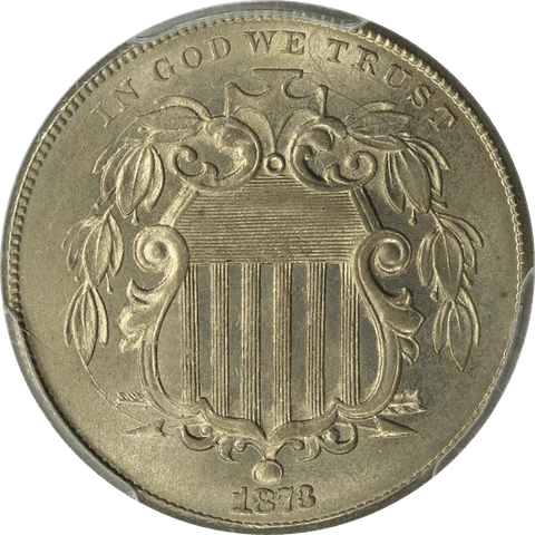 1873  Closed 3 Shield Nickel 5c, PCGS MS 64 + Nice Original Coin Cover