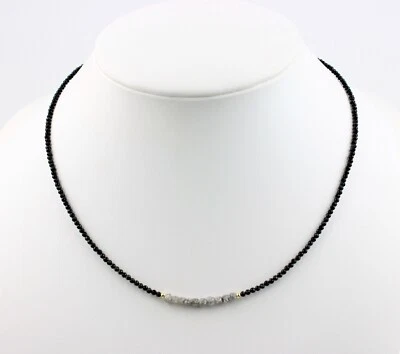 Collana In Spinello Con Cubi Di Diamante Grezzo Bianco-Grigio Regalo 46 Cm - Immagine 1 di 4