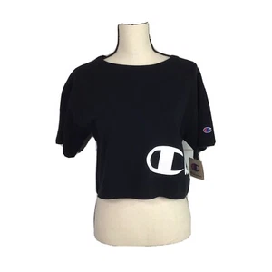Neu Champion Heritage Script Logo Cropped T-Shirt schwarz Damen XS - Bild 1 von 8