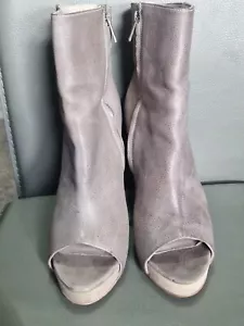 Allsaints Gris Cuero Puntera Abierta Tacón Botas con Cremallera Talla EU 41, UK 8 - Imagen 1 de 11