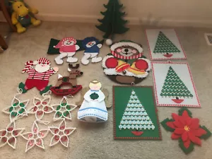 Plastic Canvas Needlepoint Christmas Crafts Handmade Finished Pieces Lot Of 16 - Picture 1 of 7