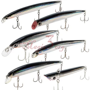 6pcs Fishing Lures Crankbait Saltwater Baits Tackle Minnow Black Silver Hooks - Picture 1 of 7