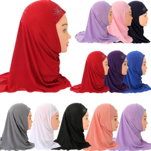 2-6Y Muslim Kids Girls Hijab Scarf Instant Shawl Headscarf Amira Turban Wrap - Picture 1 of 29