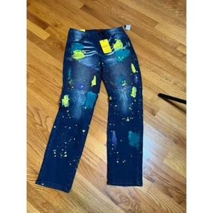 Truth Substance Slim Moto Jeans Paint Splatter Distressed Denim 16 NWT - Picture 1 of 5