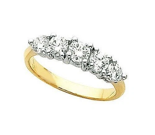 1.01 ct total 5 Stone Round Cut Diamond Ring 14k Two Tone Gold Wedding Band F-G - Image 1 of 1