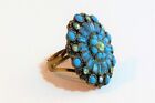 Vintage MN Michal Negrin Brass Swarovski Crystals Turquoise Gemstone Blue Ring