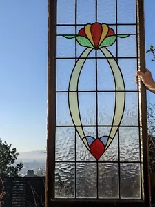 RENOVATED: Large Art Deco Stained Glass Panel Window 60.5cm Height 143cm - Picture 1 of 7