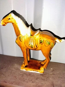 Vintage Chinese Tang Dynasty Drip Style Glaze Ceramic War Horse Figurine - Picture 1 of 3