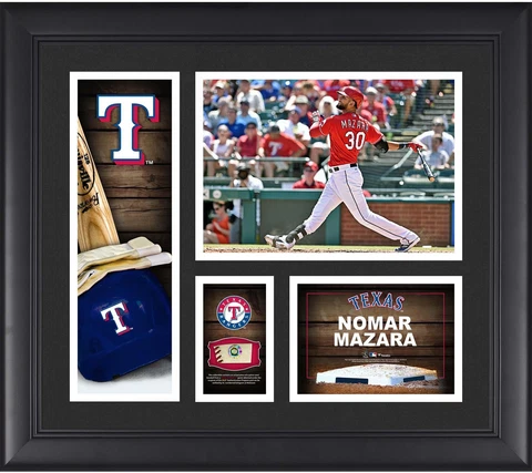 Nomar Mazara Texas Rangers Framed 15x17 Collage w/Piece of G-U Ball Cover