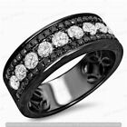 2Ct Black And White Cubic Zirconia Mens Wedding Band Ring 14K Black Gold Plated