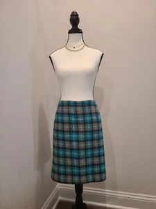 Talbots Blue Gray Plaid Lined Wool Blend Pencil Skirt Size 10P - Picture 1 of 5