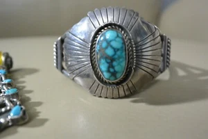 Terquoise Sterling Silver Native American Jewely Lot Bracelet &Ear Rings Rare EX - Picture 1 of 7