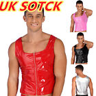 UK Men WetLook PVC Leather Sleeveless Vest Shirt Zipper Tank Top Jacket Clubwear