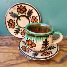 Mexican cup vintage, Handpainted Demitasse Tea Cup and 2 Saucers