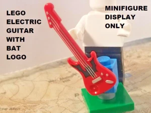 LEGO Minifigure Friends Guitar Red ELECTRIC Rock Star Black Bat Logo Music Band - Picture 1 of 2