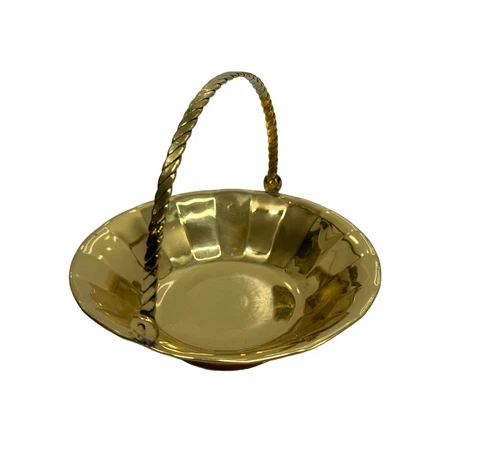 Hampton Brass Small Basket With Movable Handle Wavy Rim 6" Decorative Home Decor Cover