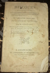 CHARENTE MARITIME DISCOURS DU 31 AOUT 1812 A LA MEMOIRE DE EUGENIE MAUGARS 1812 - Picture 1 of 4