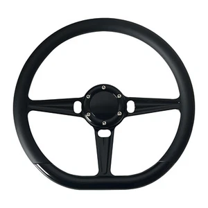 14" D Type Billet Steering Wheel Black Vinyl Half Wrap Muscle Car W/Horn Button - Bild 1 von 3