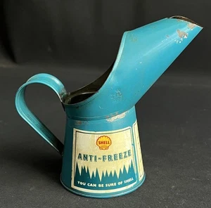 SHELL ANTI FREEZE HALF PINT JUG VINTAGE GARAGE TIN PETROL MEASURE OIL POURER CAN - Picture 1 of 15