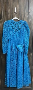 Vintage Dance-Allure Blue Lace Dress-Fit & Flair -Long Sleeve-sz 9/10 - Picture 1 of 14