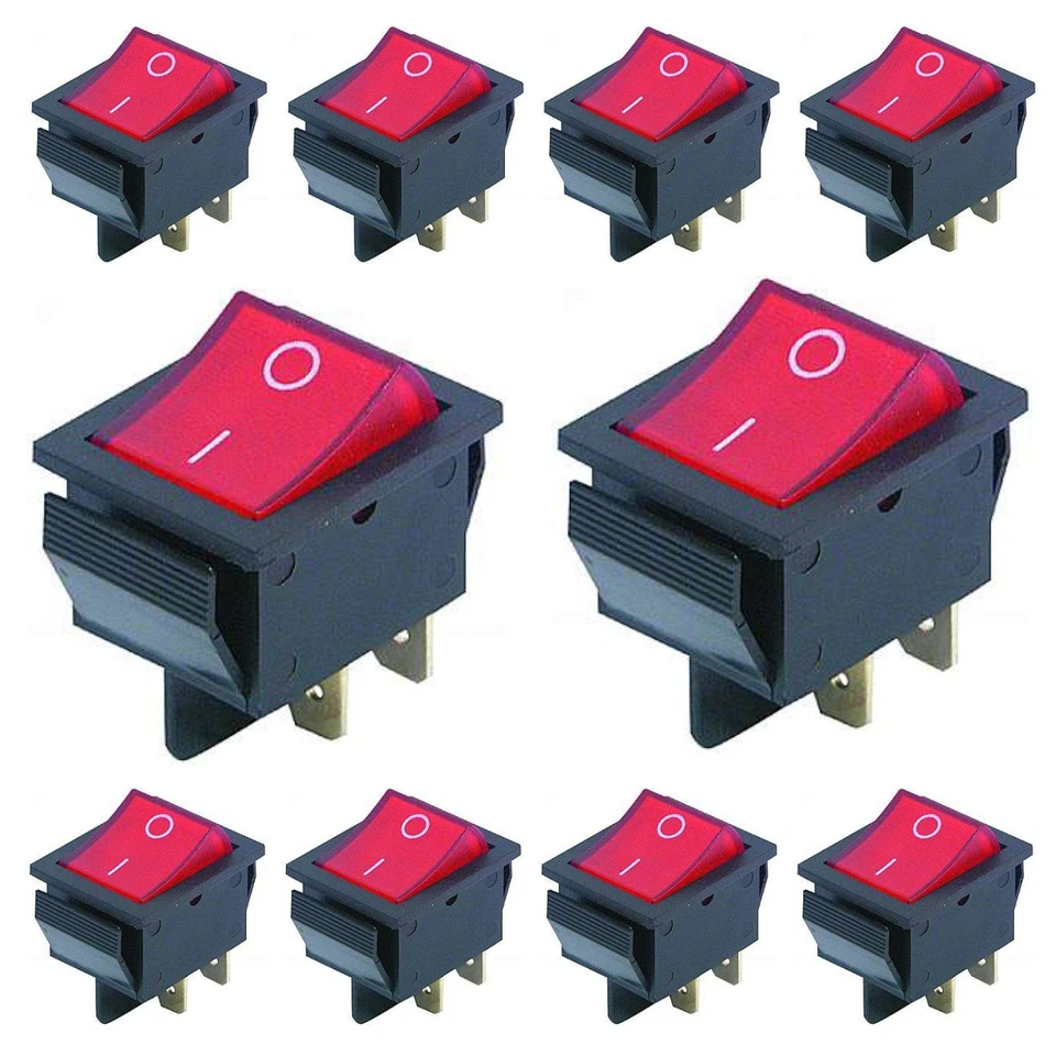 McPower Wippenschalter, 4-polig, rote beleuchtete Wippe 250V/15A, Ein/Aus Stellung (1323005)