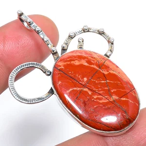 Red Jasper Handmade Designer Silver Plated Pendant 2.05" T47, Christmas Gift - Picture 1 of 3