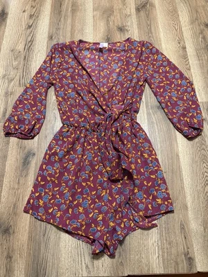 Alya Romper, Women's Medium, Purple Blue Brown Long Sleeve Shorts V-neck - Image 1 of 4