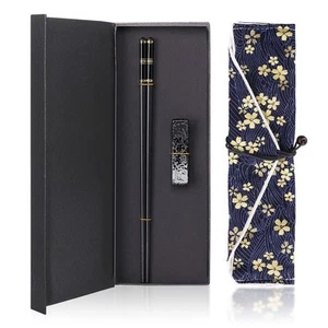 Metal Chopsticks Reusable Fiberglass Alloy Chopsticks with Holder and Carryin... - Picture 1 of 8