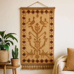 Vintage Kashmir Crewel Chain-Stitch Wool on Cotton Wall Hanging, Tree of Life - Picture 1 of 12