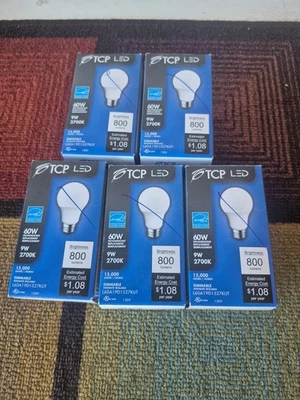 5ct Lot TCP LED 60W Dimmable Light Bulb 9W 2700K Brightness 800 Lumens 120V - Image 1 of 4