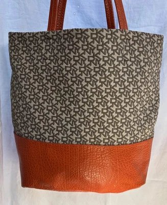 Bolso de Mano DKNY Para Mujer Marrón/Caqui/Naranja Cuero Genuino Borde Foto 1 de 4