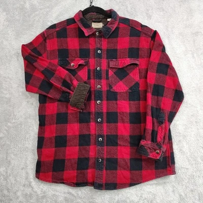 C.E. Schmidt Work Shirt Mens Large Red Flannel Buffalo Plaid Button Up Flip Cuff - Image 1 of 4