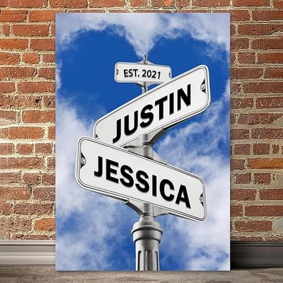 Wedding Gifts for Couple, Custom Names Street Sign Art Wedding Street Sign Print - Image 1 of 4