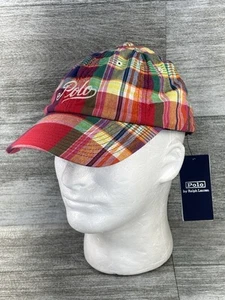 NWT Polo Ralph Lauren Plaid Leather Strap Back Hat Cap One Size Script Logo RL - Picture 1 of 21