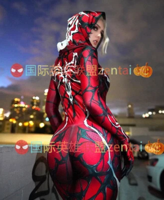 The Carnage Jumpsuit Gwen Spidergirl Bodysuit Cosplay Costume Halloween Party - Image 1 of 4