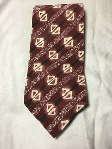Corbata de seda HUGO BOSS marrón beige verde estampado abstracto geométrico Italia - Imagen 1 de 6