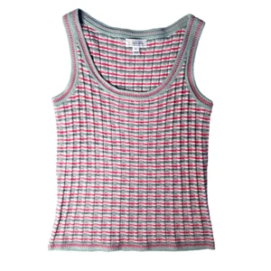 St. John Textured Tank Top Shell P Knit Wool Blend Ivory Pink Green Stripe Stain - Picture 1 of 6