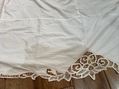 VTG Ivory Cotton Crochet Lace Bed Skirt 52 X 72" Full Size 12.5” Drop Chic - Image 1 of 4