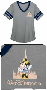 NWT Walt Disney World 50th Anniversary Minnie Mouse V-Neck Castle T-Shirt Tee S - Picture 1 of 2