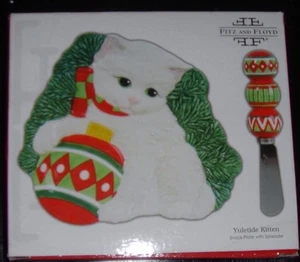 Fitz & Floyd Yuletide Kitten Snack Piatto Snack Stendi Natale Artigianale 19/470 - Foto 1 di 11