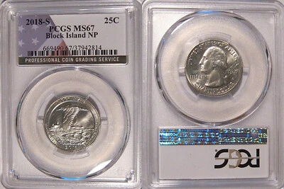 2018 S Block Island NP Quarter 25c PCGS MS67 USA Flag - Image 1 of 2