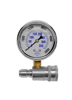 Stainless Steel Pressure Washer 3/8 QC Liquid Filled 0-5000 PSI In Line Gauge • 28.76$