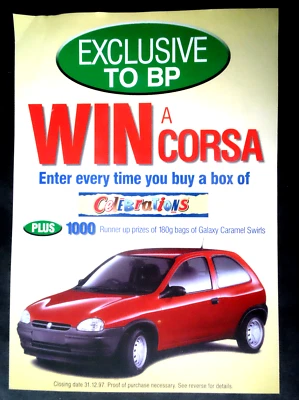 WIN A VAUXHALL CORSA . CELEBRATIONS / GALAXY SWIRLS COMPETITION 1997 LEAFLET - Image 1 of 3