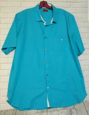 Alfani Men Slim Fit Stretch Sz XXL Turquoise Stripe Short Sleeve Shirt Preppy - Image 1 of 4