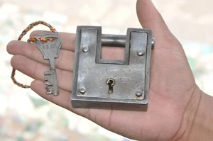 Vintage Iron Handcrafted Square Shape Sameer Brand Solid Heavy Padlock - Picture 1 of 6