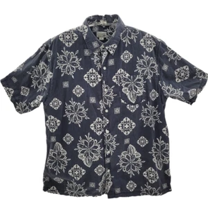 Honolua Gray White Floral Linen Short Sleeve Button Up Hawaiian Casual Shirt - Picture 1 of 13