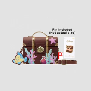Prendedor Loungefly Disney Little Mermaid Treasure Chest Stitch Bag Flounder Charm - Imagen 1 de 10