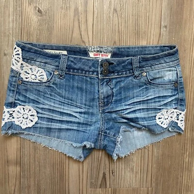 Hot Kiss- Cici Blue Denim Women’s Shorts with White Embroidered - Size 9 - Image 1 of 4
